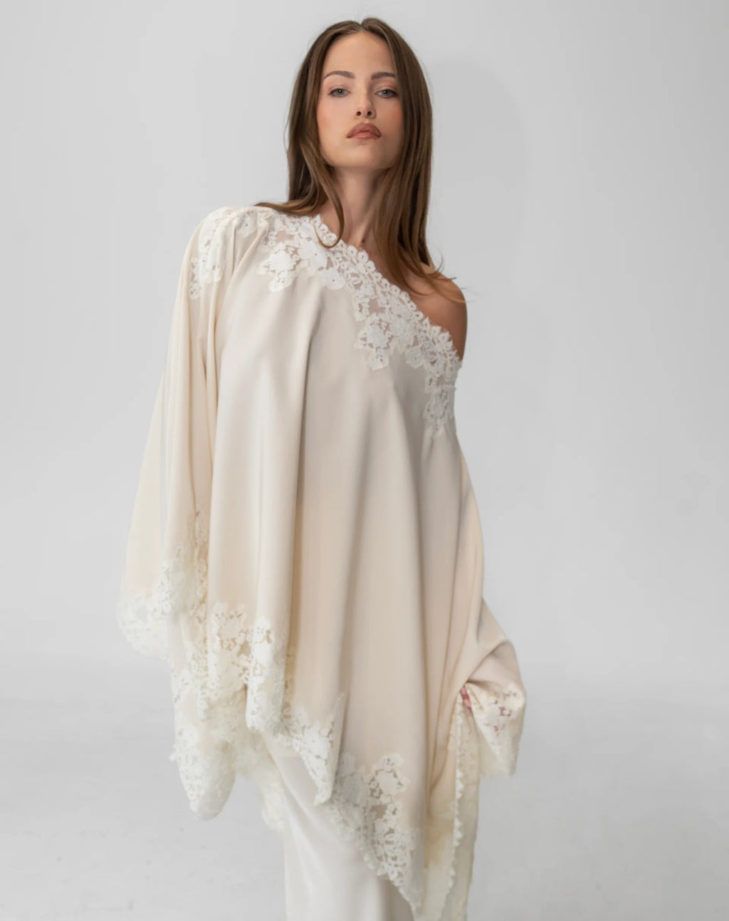 Almond Drift Lace Satin Top